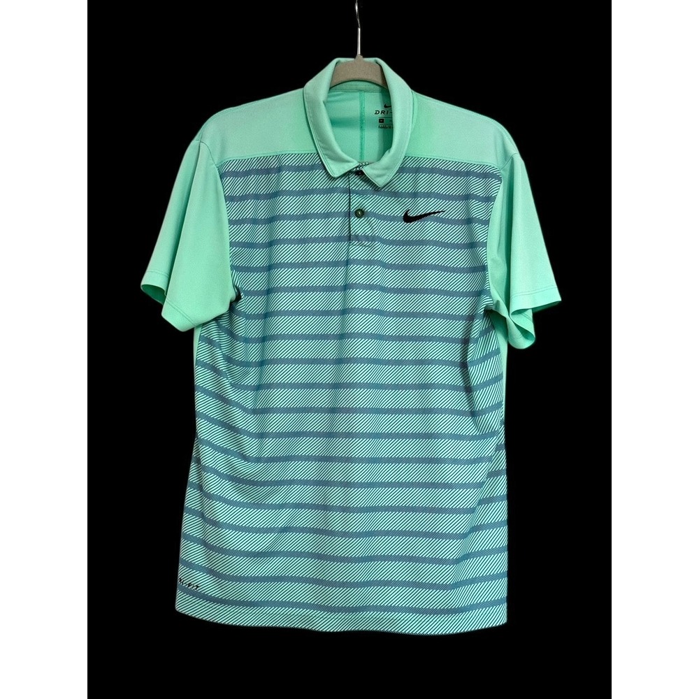 Nike Polo Shirt Green Golf Vapor Dri Fit Striped‎ Activewear Mens medium